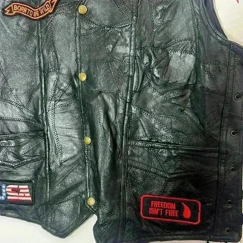 Vintage leather side tie Harley-Davidson Men's Leather Vest M with 8 patches - Picture 5 of 11